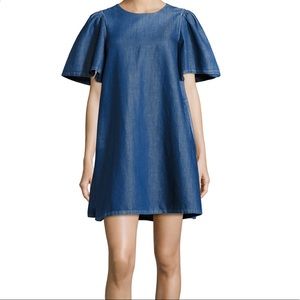 Co Denim Swing Tunic Dress Short Flutter Sleeves